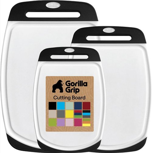 GORILLA GRIP Reversible Kitchen Cutting Board Set - BPA-Free, Nonporous, Slip Resistant | 3 Durable Boards in Black