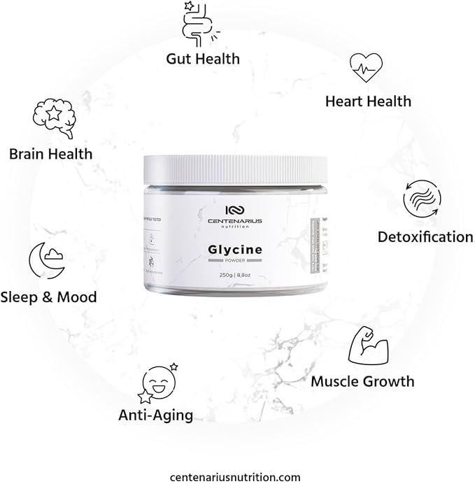 Glycine Powder 250g | Non-Essential Amino Acids Supplement for Post Workout Muscle Recovery, Digestion, Sleep Aid + More - Vegan, Additive-Free, Third-Party Tested | Centenarius Nutrition