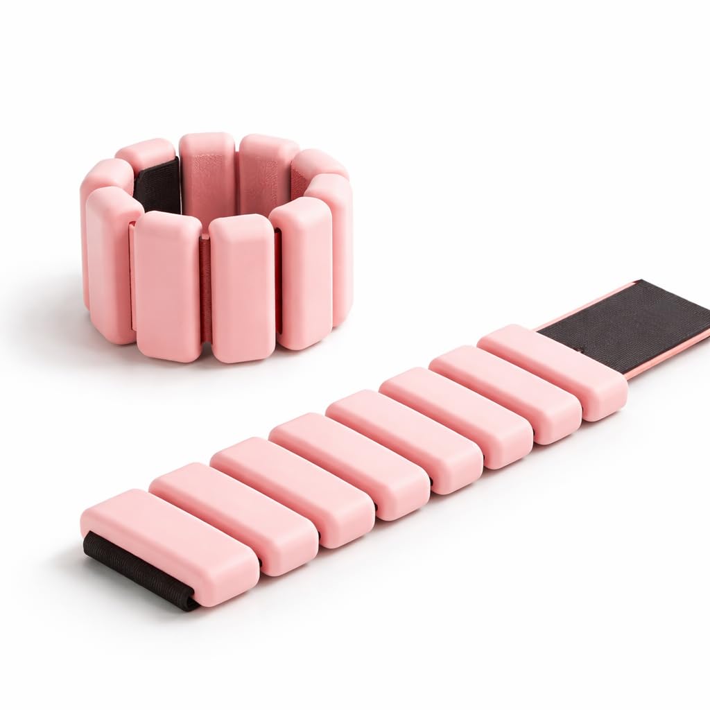 Elegance Adjustable Wrist & Ankle Weights for Women – Wearable Fitness Bracelets for Pilates, Yoga, Walking & Home Workout – Soft Silicone Weighted Bangles (1 LB Pair) (Pink)