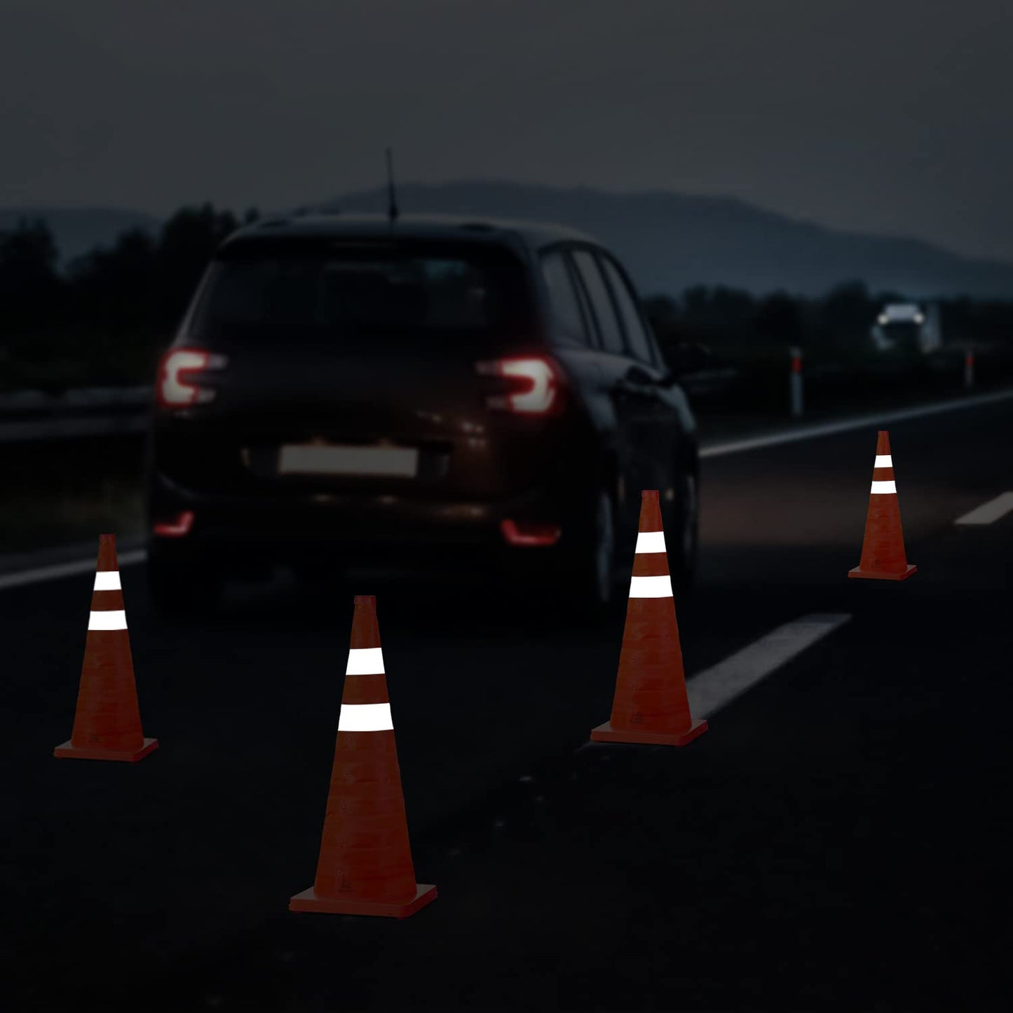 RoadHero 28 Inch 20 Pack Collapsible Traffic Safety Cones, Multi Purpose Pop-up Cones with Reflective Collar for Road Safety, Orange Cones for Driving Training, Parking Lots