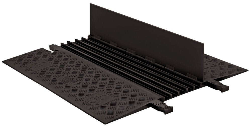 Checkers 5 Channel Low Profile Drive Over Cable Protector with Built in ADA Compliant Ramp, Heavy Duty Loads up to 68,000 Pounds, Polyurethane Construction, Black/Black, GD5X75-B/B