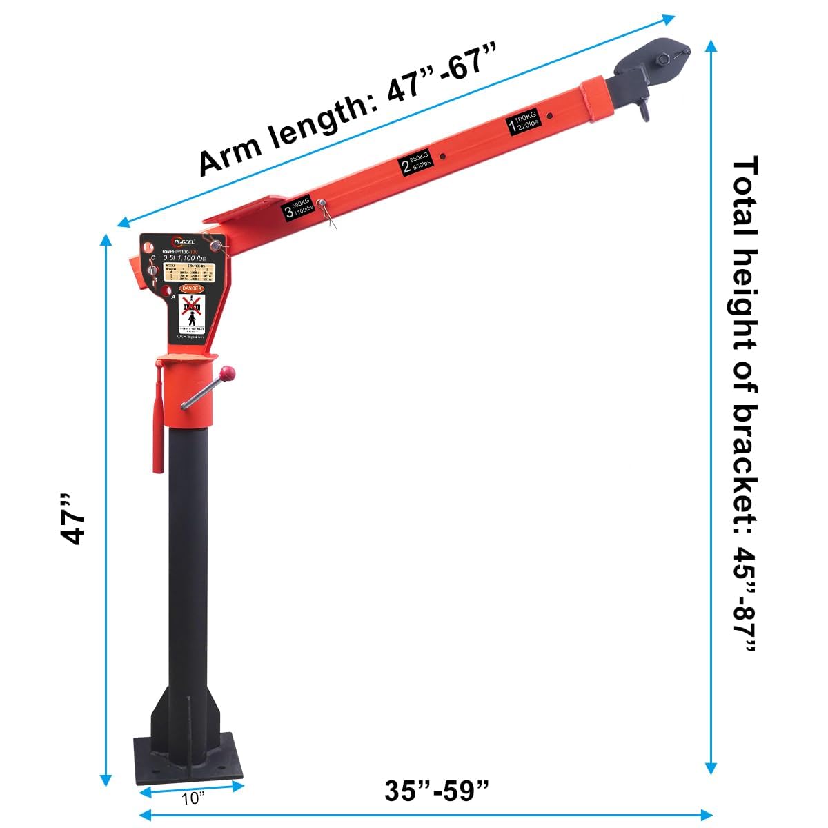 Pismire 1100lb Folding Truck-Mounted Jib Crane - 3500lb 12V Electric Winch Combo, 360° Swivel, Dual Remotes (Infrared/Wired), Painted Steel，Orange