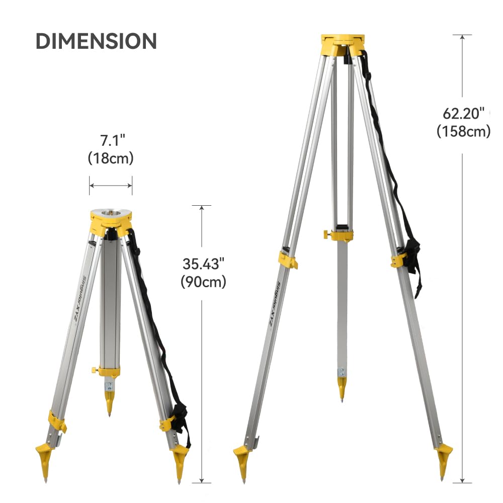 SingularXYZ Aluminum Surveying Tripod, Heavy Duty Construction Transit Tripod with Quick Clamp, 5/8-Inch-11 Threaded Flat Head for RTK Base Station, Total Station & Laser Level