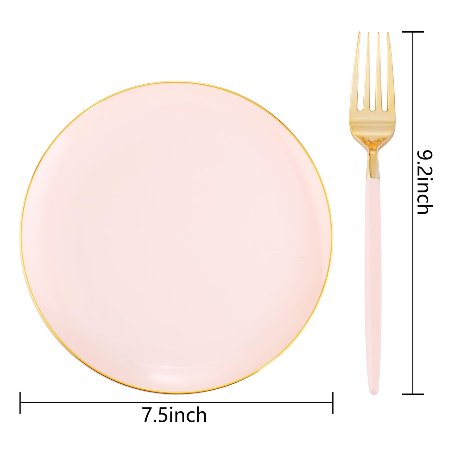 LIYH 96 Pcs Pink Gold Disposable Dessert Plates & Forks Set - 7.5 Inch Salad Cake Appetizer Plastic Plates for Parties, Birthdays, Baby Showers 48 Guests