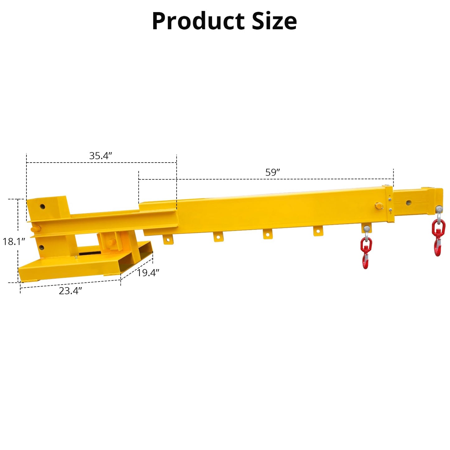 Adjustable Forklift Jib Boom Crane, Manual Telescopes 83“～149 in, Forklift Mobile Crane with Two 3 t Swivel Hooks, 6000 LBS Lift Capacity Forklift Crane for Warehouse or Factories