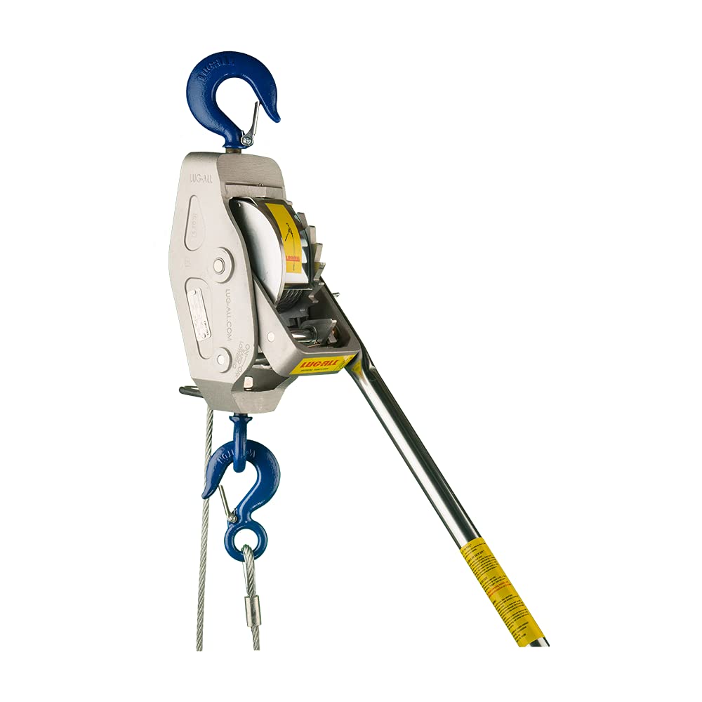 Lug-All 4000-20 Industrial-Grade Cable Come Along Ratchet Winch Hoist Featuring Double or Single Line Lift Capabilities With 2 Ton Capacity