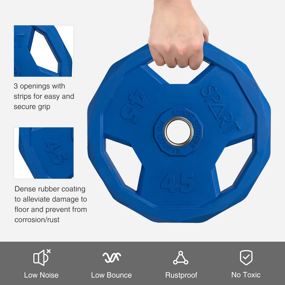 SPART Color Coded Weight Plate 2-Inch Rubber Coated Olympic Grip Plate for Barbell,Solid Cast Iron Weight Plates for Strength Training,Weightlifting,Crossfit,Home Gym, 5LB, Pair