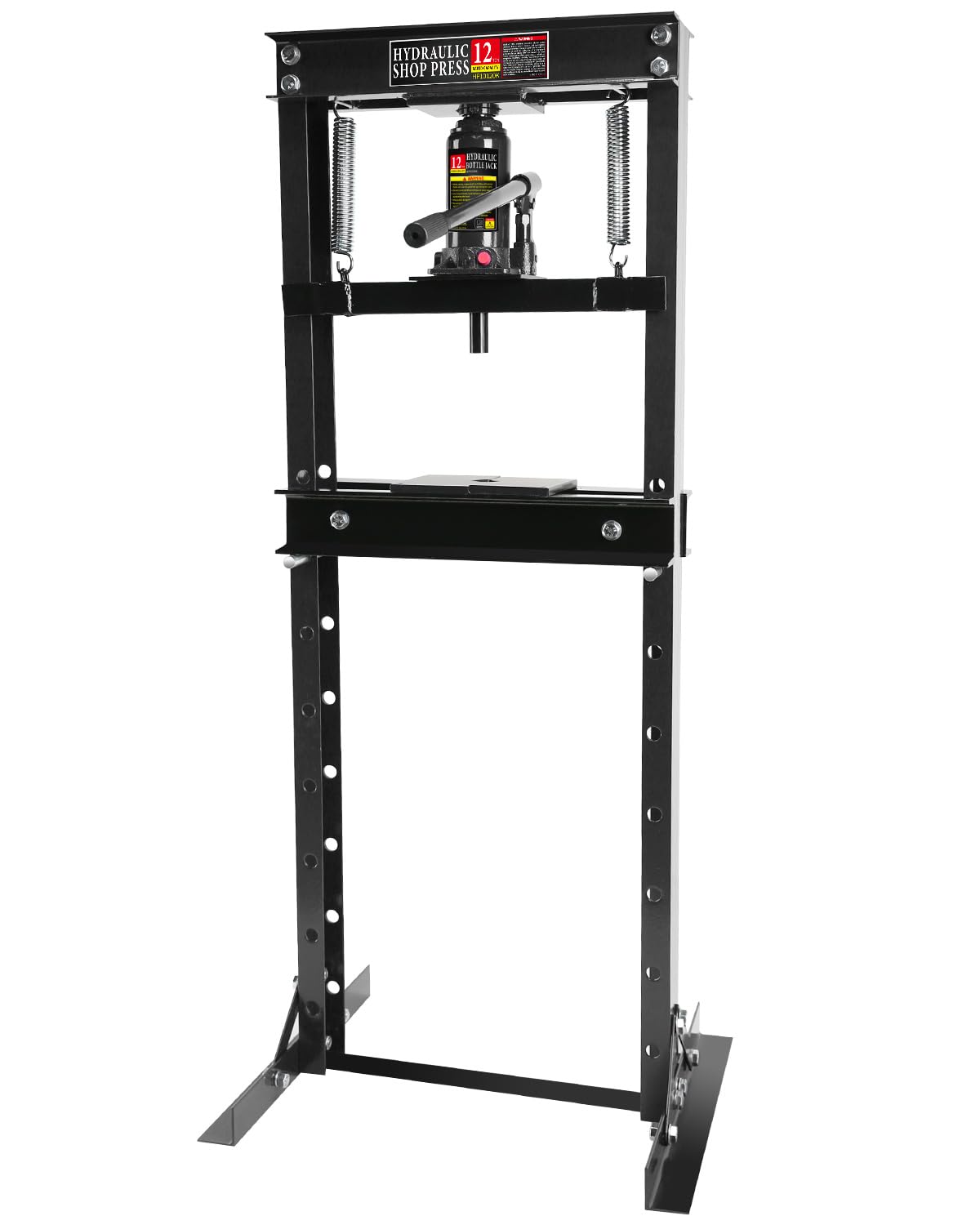 12 Ton Hydraulic Shop Press, Heavy-Duty H-Frame Garage Floor Press with Adjustable Worktable & Stamping Plates, Industrial-Grade Bearing Press for Metal Bending, Straightening, U-Joint & Bushing Insta