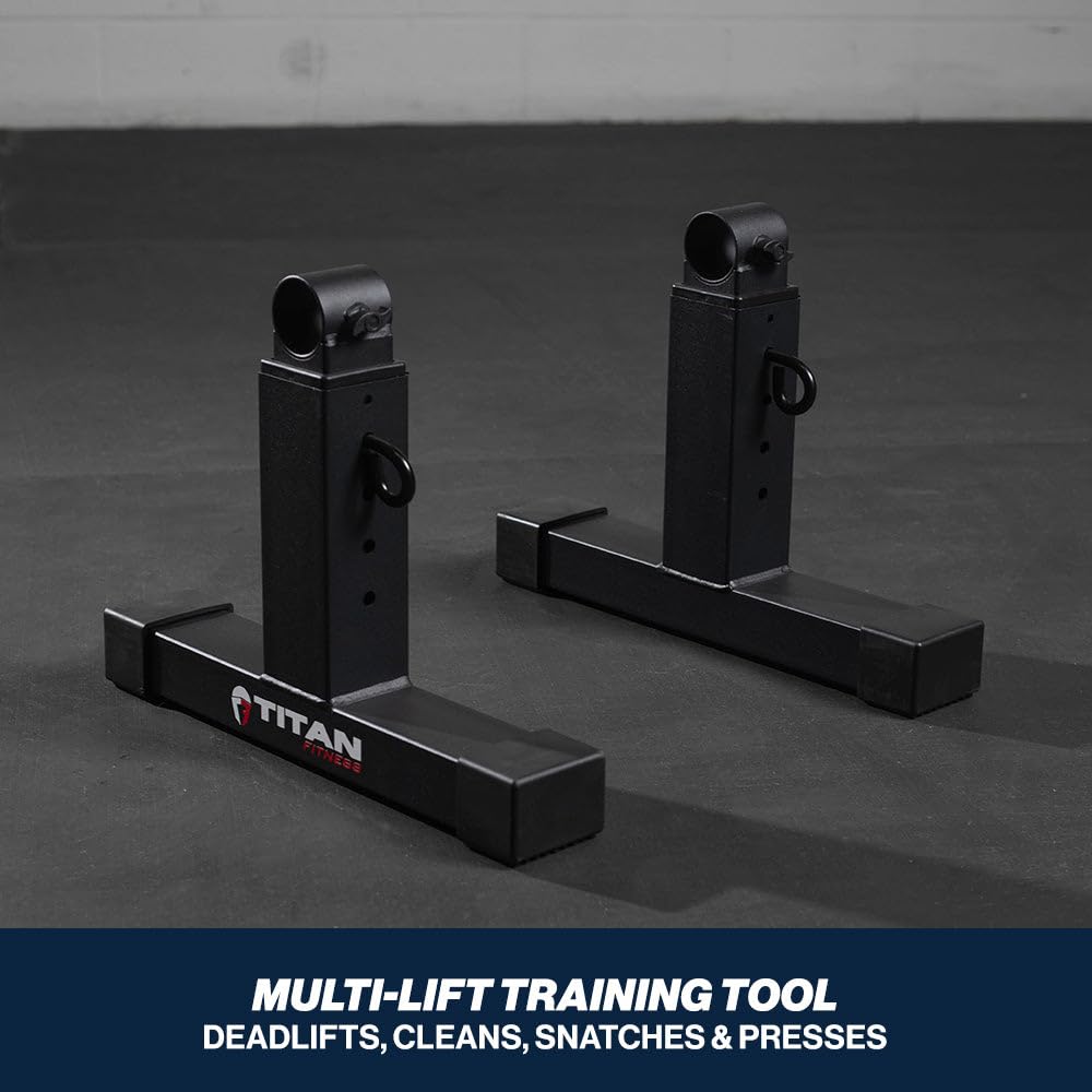 Titan Fitness Adjustable Deadlift Pulling Blocks, Olympic Barbell Jack, 1,300 LB Capacity, 4 Height Settings for Home Gym Weightlifting