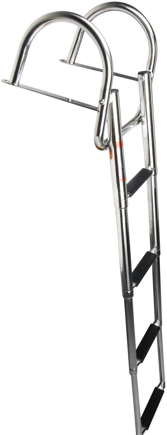 Amarine Made 4 Steps Boat Ladder Folding Pontoon Boat Ladder Stainless Steel Telescoping Dock Ladder 550lbs Capacity for Marine Swimming Pool Lake