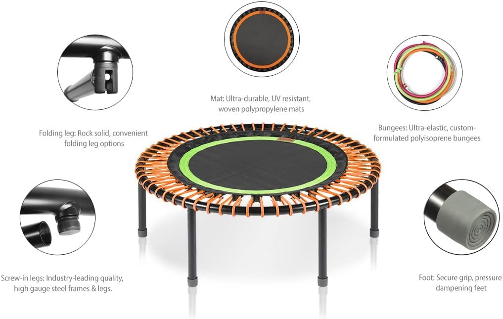 bellicon Mini Trampoline 44'' (Orange) | Bungee Suspension up to 440 lbs | Indoor Fitness Rebounder for Adults | Screw-in Legs