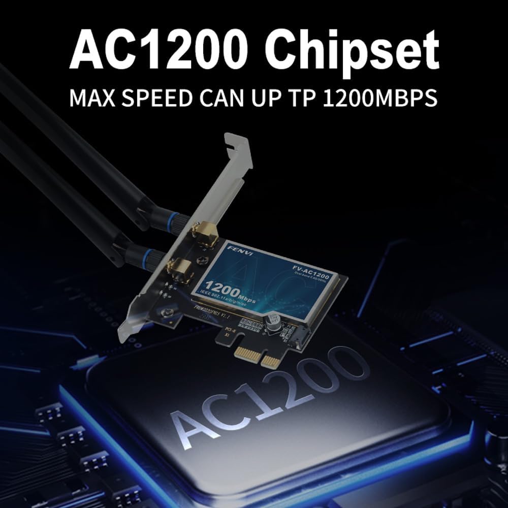 F FENVI AC1200 2.4GHz 5GHz 4.0, 11/10/8/7 FENVI Wireless WiFi PCIe Card for Desktop PC, Dual Band & with Bluetooth Low