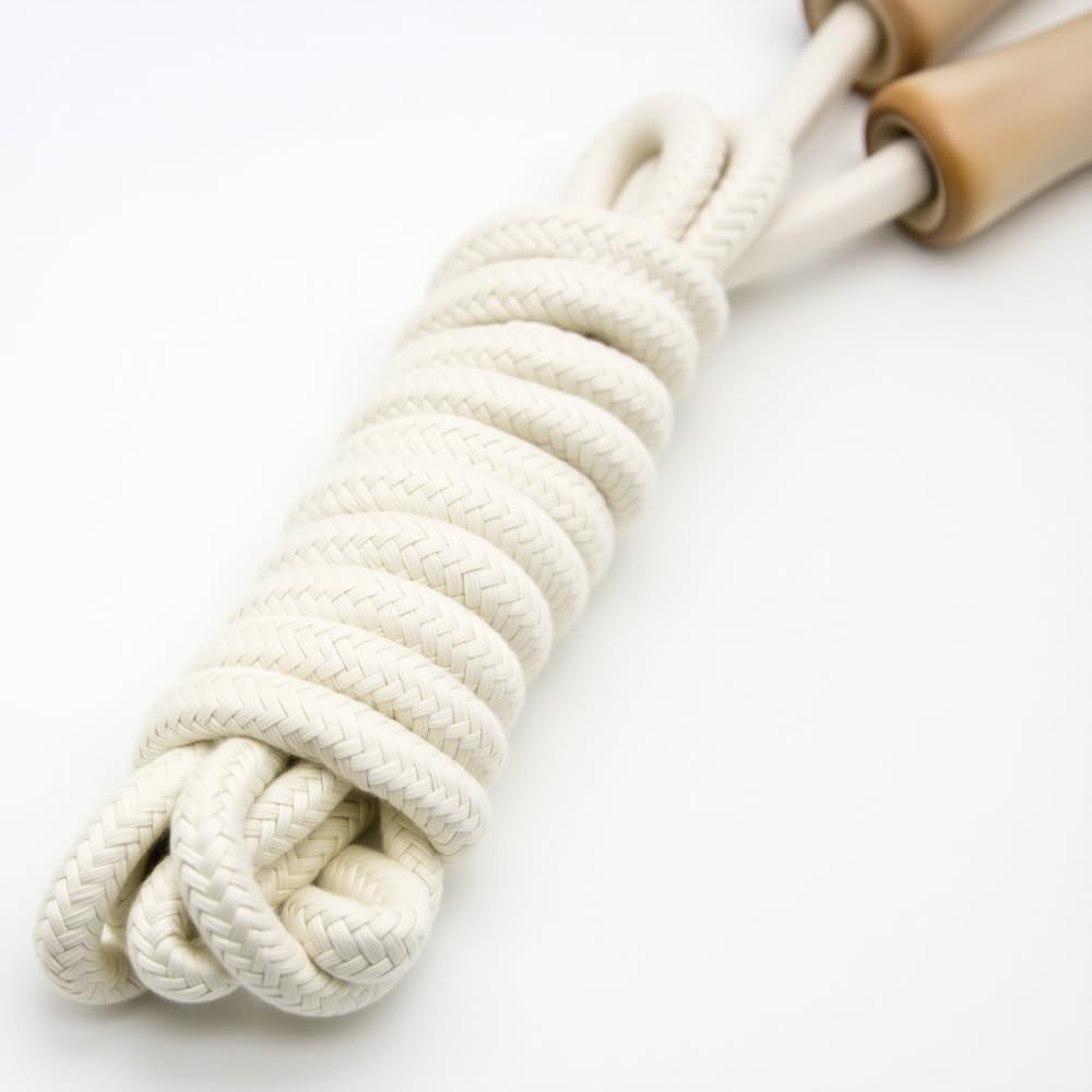 Homello Jump Rope for Kids - Wooden Handle - Adjustable Cotton Braided Fitness Skipping Rope for Toddler Fitness Workout Exercise Outdoor Activity (White)