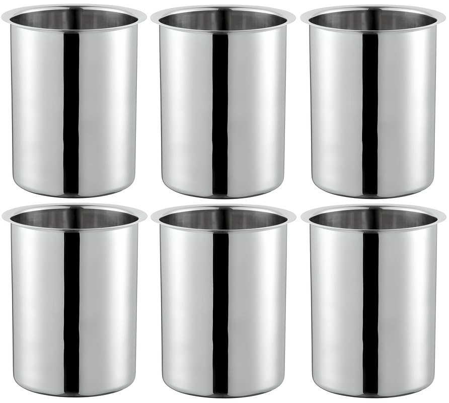 OCS Parts 6-Pack 2 Quart Bain Marie Pot | 6-3/4" x 4-3/8" Stainless Steel Pot for Warm or Cold Food, Sauces, Soups, or Organizing Cooking Utensils