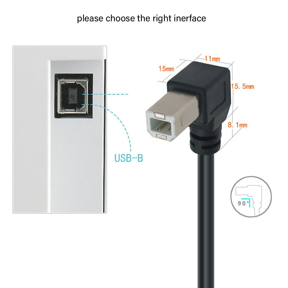 Tivid 59inch 2.0 90 2.0 480Mbps 4.9Feet) USB High Speed Printer/Scanner Right Angle Cable USB Printer Cable Degree USB