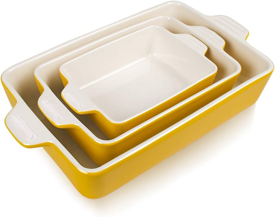 Sweejar Ceramic Bakeware Set - Rectangular Baking Dish for Lasagna & Cakes | 11.8 x 7.8 x 2.76 Inches - Yellow