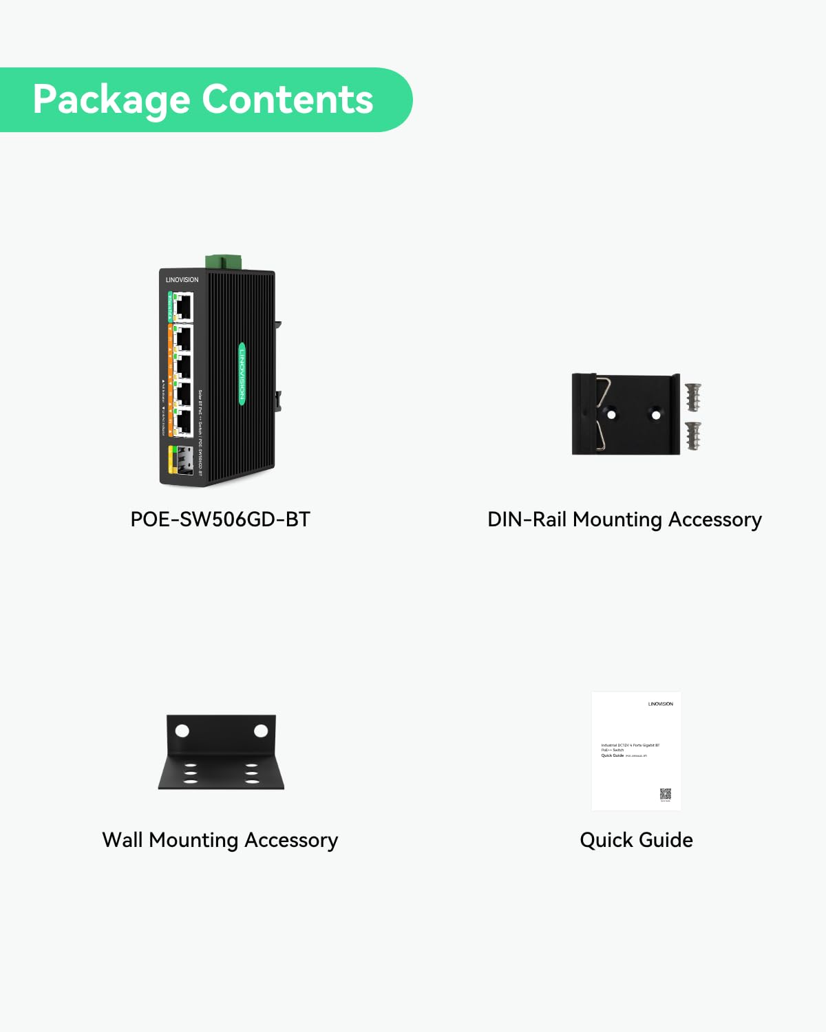 LINOVISION Industrial 5 Ports Full Gigabit DC12V PoE++ Switch for Solar or RV UPS System, Supports DC 9~54V Input, 4 BT90W PoE++ Ports for PoE Lighting and 1 Passive 24V PoE Port for Access Points