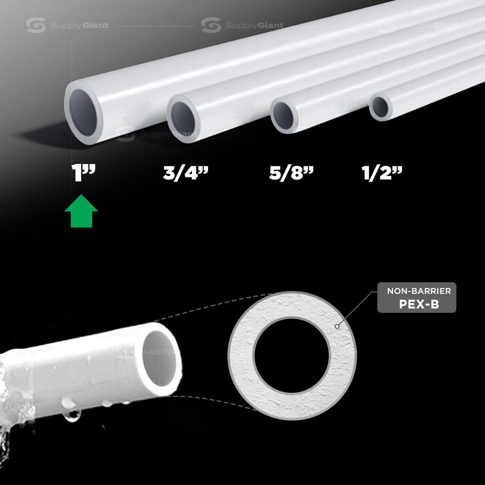 Supply Giant PEX-B Pipe 1 In x 300 Ft White Tubing for Plumbing, Potable Water Line for Home Improvement, Indoor/Outdoor Use