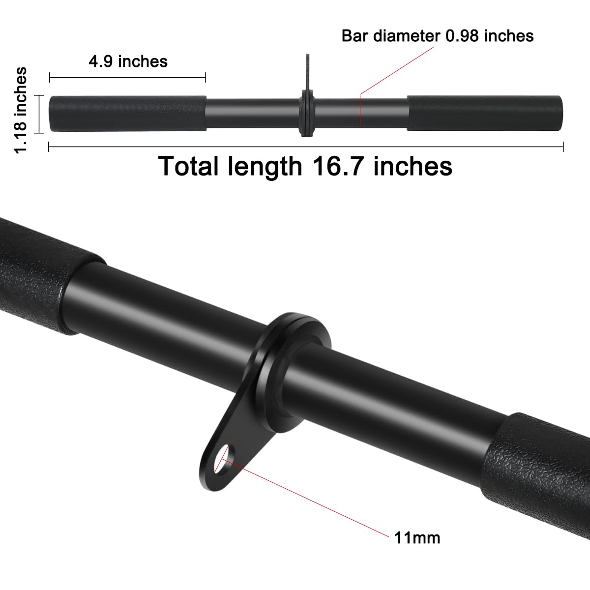 Vishusju Pulldown Straight Bar Rotating Steel with Rubber Grips LAT Pull Down Handle for Pulley Cable Machine Triceps Training Rowing Machine Attachment for Home Gym Strength Exercise