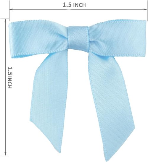 7Rainbows Mini Light Blue Satin Ribbon Bows - 50pcs for Crafting, Sewing, and Gift Wrapping