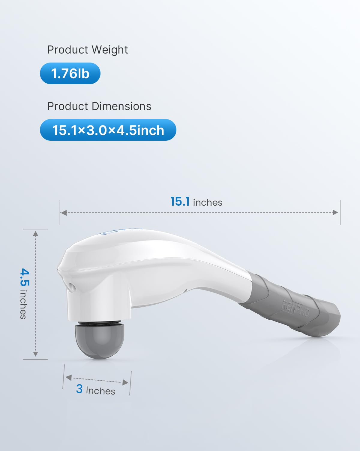 RENPHO Rechargeable Handheld Back Massager with 5 Adjustable Speeds & Modes, Fathers Day Dad Gifts, Cordless Electric Neck Massage Tool for Muscle Relief, Tailored Intensity for Shoulder, Leg, Calf