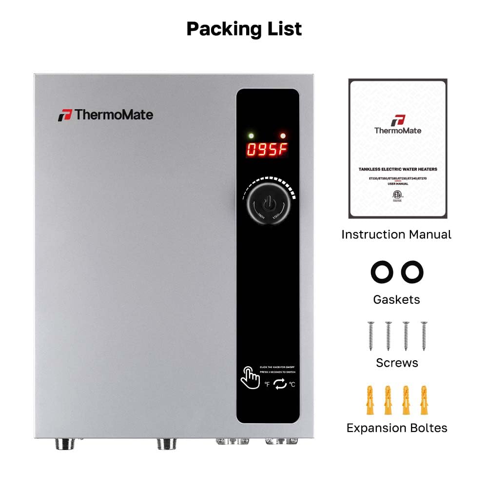 Tankless Water Heater Electric 27kW at 240 Volt, ThermoMate On Demand Instant Hot Water Heater Up to 6.4GMP, Self-Modulating Energy Saving for Residential Indoor Shower, Draw 114Amp