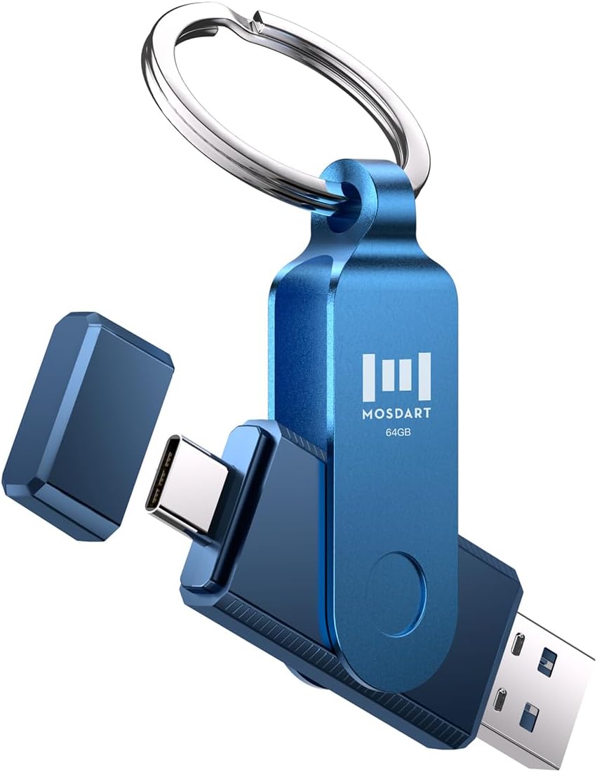 mosDART 64GB 3.2 150MB/S 15,16, 17, Dual USB C Flash Drive, Speed Up to Type C Thumb Drive with Keychain, for iPhone