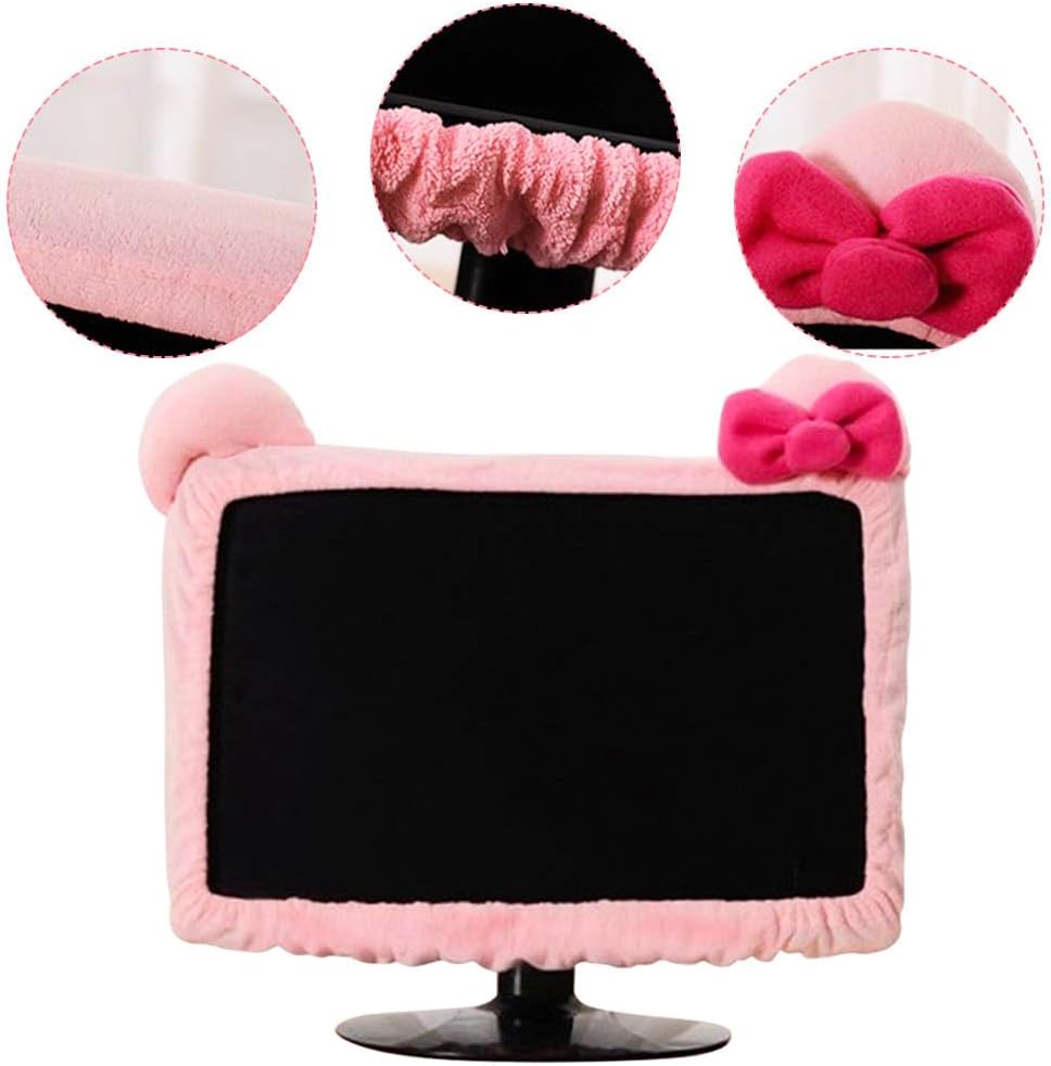 VIOKKO 2 (17 24 Inch) Pcs Kawaii Elastic Monitor Dust Cover - Cat Ear Furry Pink, Dustproof for PC, TV, Laptop