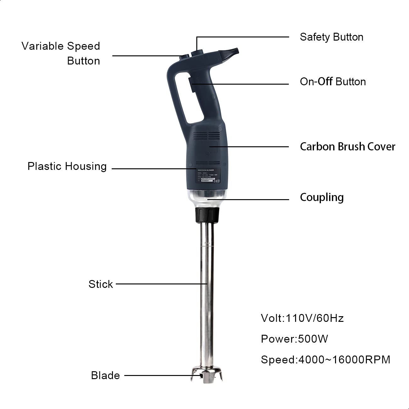 NJTFHU 20 in Heavy Duty Immersion Blender for Kitchen Commercial Mixer Electric 500W Detachable Shaft Adjustable Variable Speed Emulsifier Blender Handheld