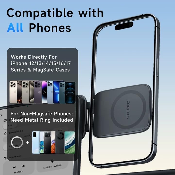 COOEXES Magnetic Phone Holder for Car, MagSafe Car Mount with Dual Side Strong Magnets,Ultrathin Adjustable Cell Phone