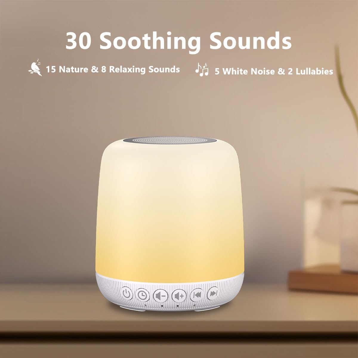 Skiennix White Noise Sound Machine - Portable Sleep Aid with 30 Soothing Sounds & 12 Night Light Colors