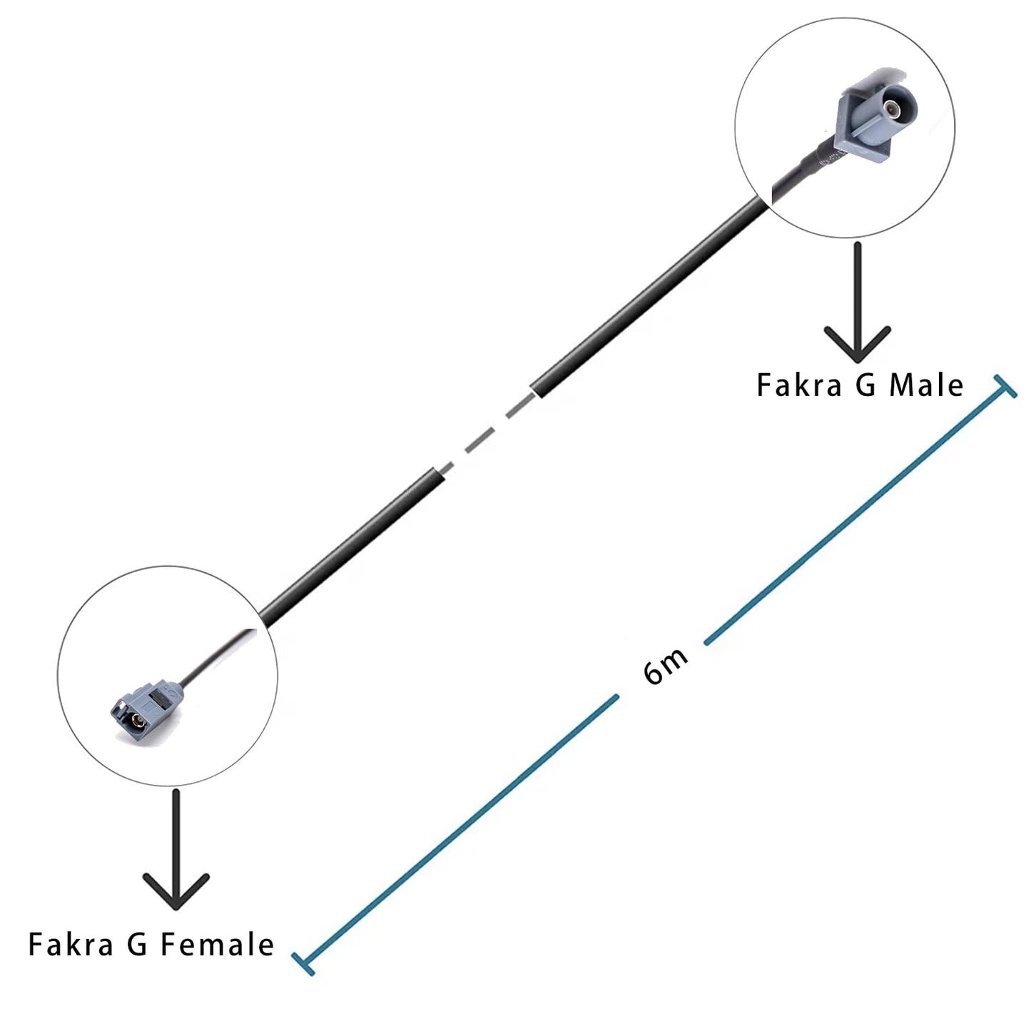 RG174 6m Fakra G Code Brown Pigtail Male to Female Coaxial Cable Car Telematics Antenna Extension Cable
