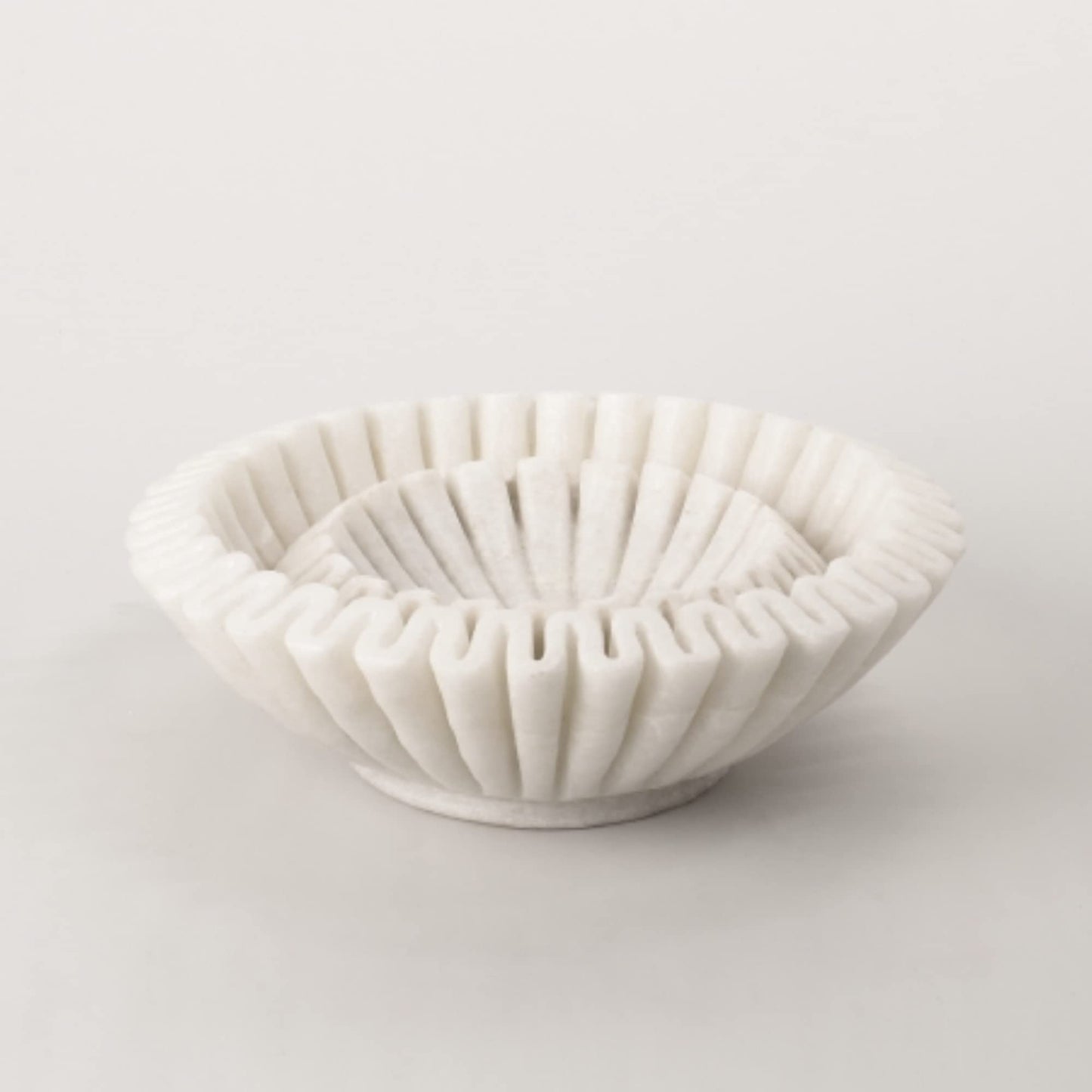 PUSHPA EXPORTS Marble Ruffle Bowl Decorative Marble Scallop Bowl Flower Bowl Fruit Bowl Ruffled Marble Bowl Jewelry Dish Christmas Gift Decorative Bowl (2 Pieces of 6 inch)