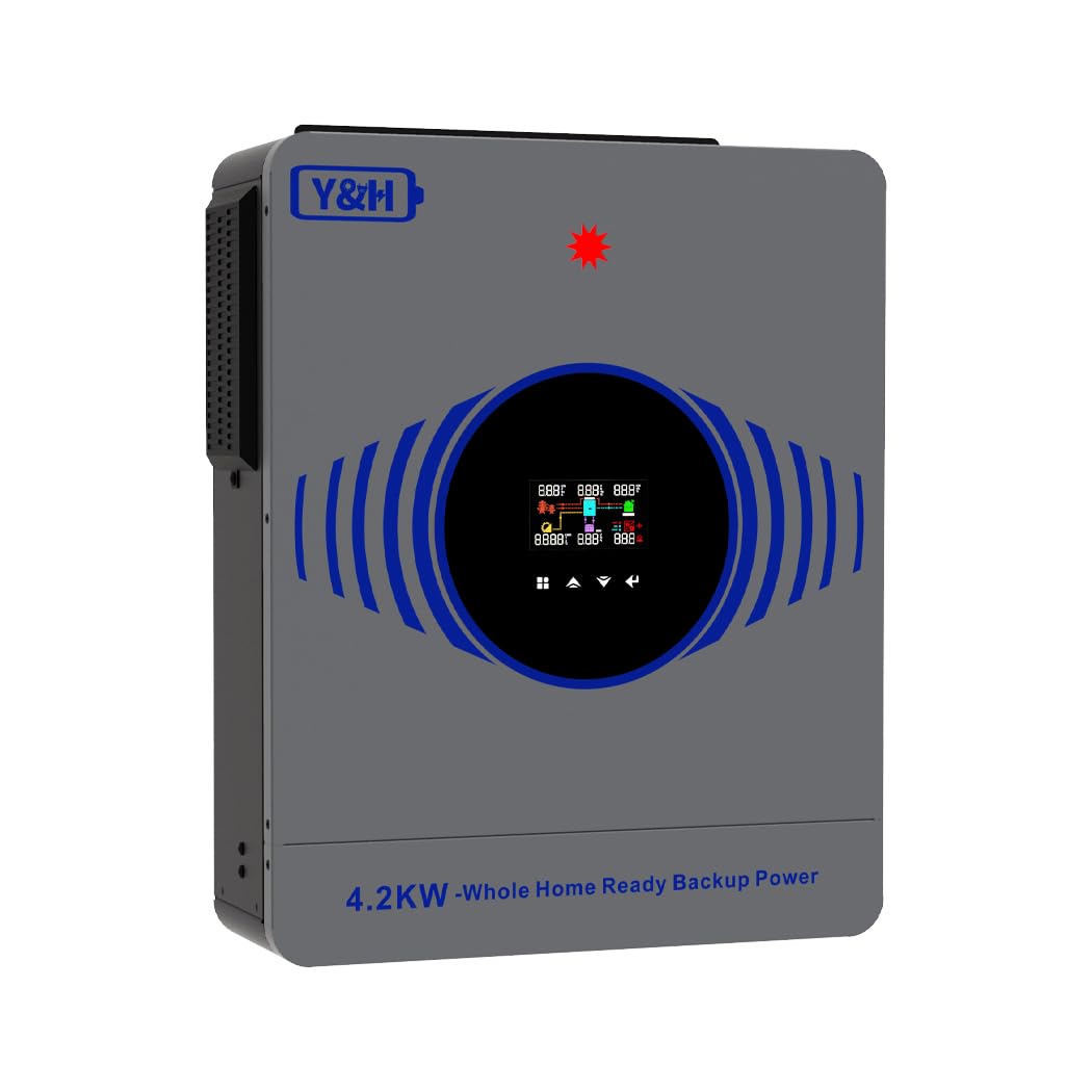 Y&H 4.2KW Hybrid Solar Inverter DC24V to AC220V, Built-in 120A MPPT, 6200W 27A PV Input, Batteryless Operation, Dual AC Load Output, Offline Firmware Upgrade,for Home On/Off Grid Energy Storage System