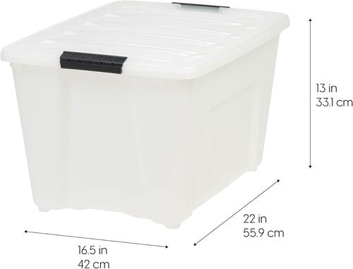 IRIS USA 54 Quart Stackable Storage Bins - Durable Plastic Containers with Lids & Latching Buckles, 6 Pack - Pearl