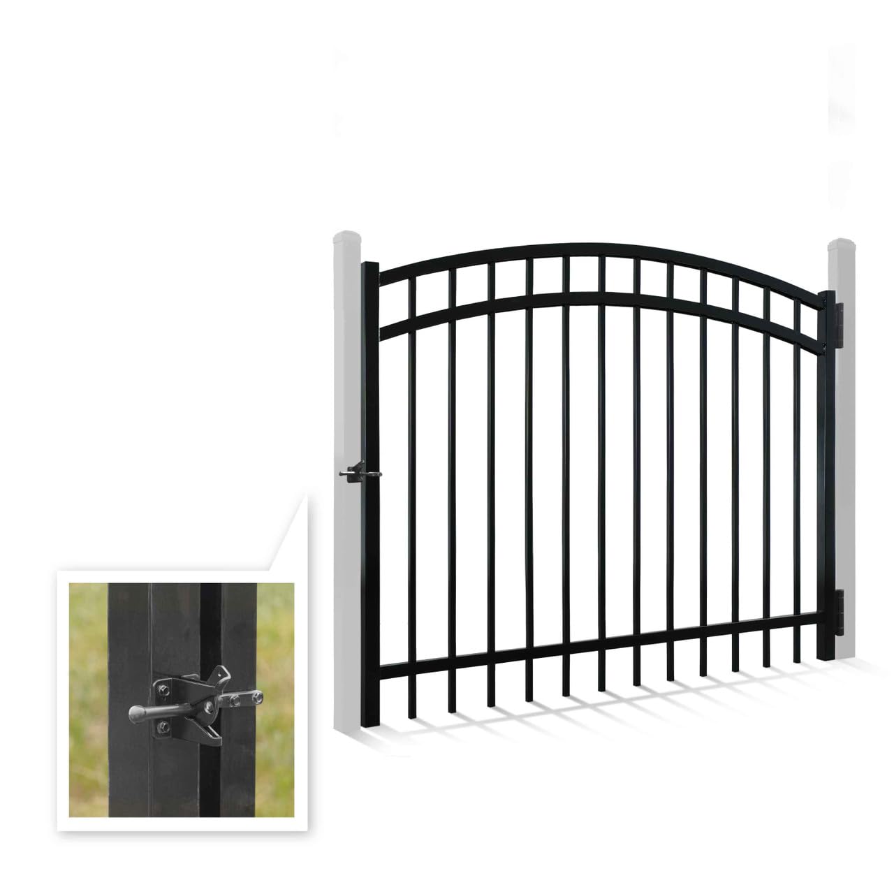 Fencer Wire Heavy Duty Arched Decorative Fence Gate, 4FT Height x 5FT Width Outdoor Fence Gate, Outdoor Anti-Rust Metal Steel Gate for Fencing Barrier, Garden Gate with Gate Lock