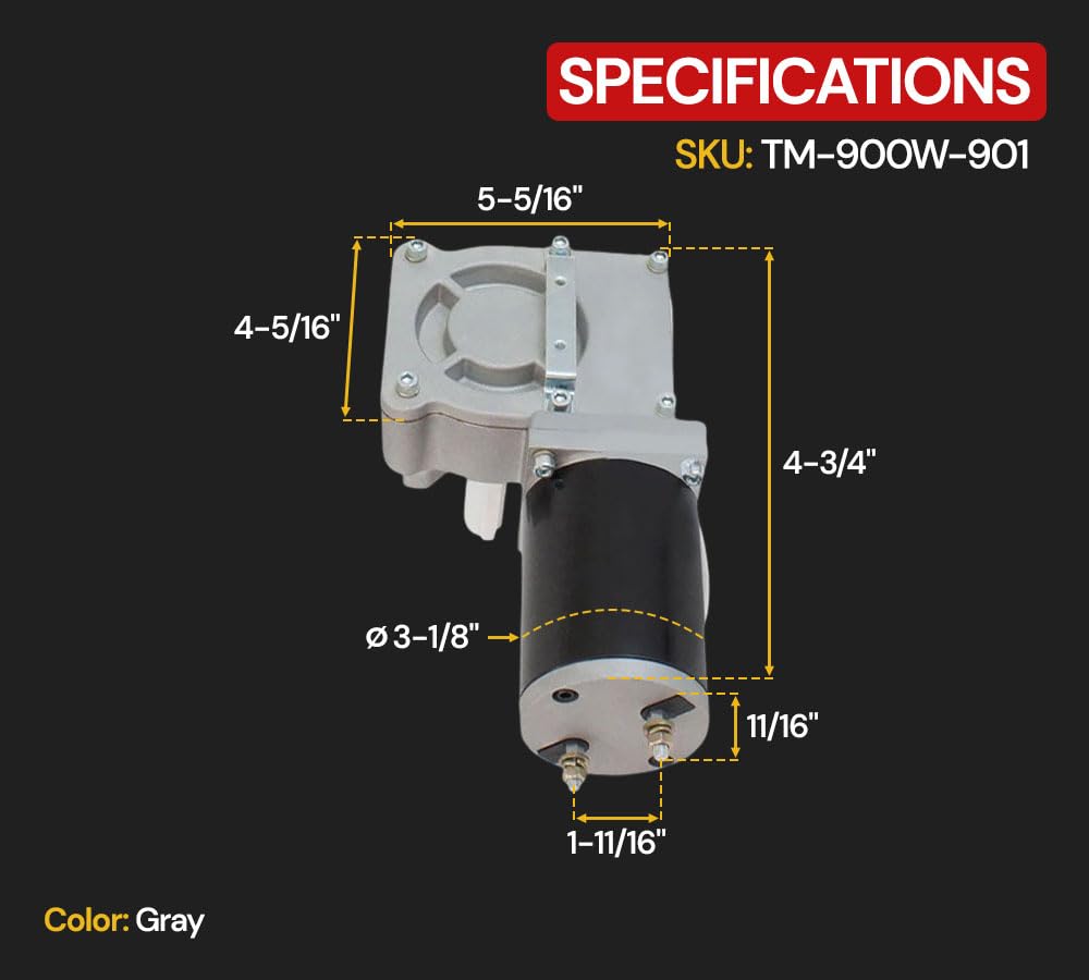 Mytee Products 900W 90:1 Tarp Motor for Dump Truck Tarp Systems with Chrome Cover 12VDC / 43 AMPS / 50 RPM (1 Year Warranty)