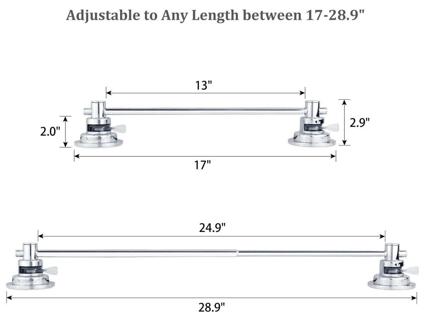 Sneatup Suction Cup Extendable 17-29" Stainless Steel Towel Bar (Chrome Plating)