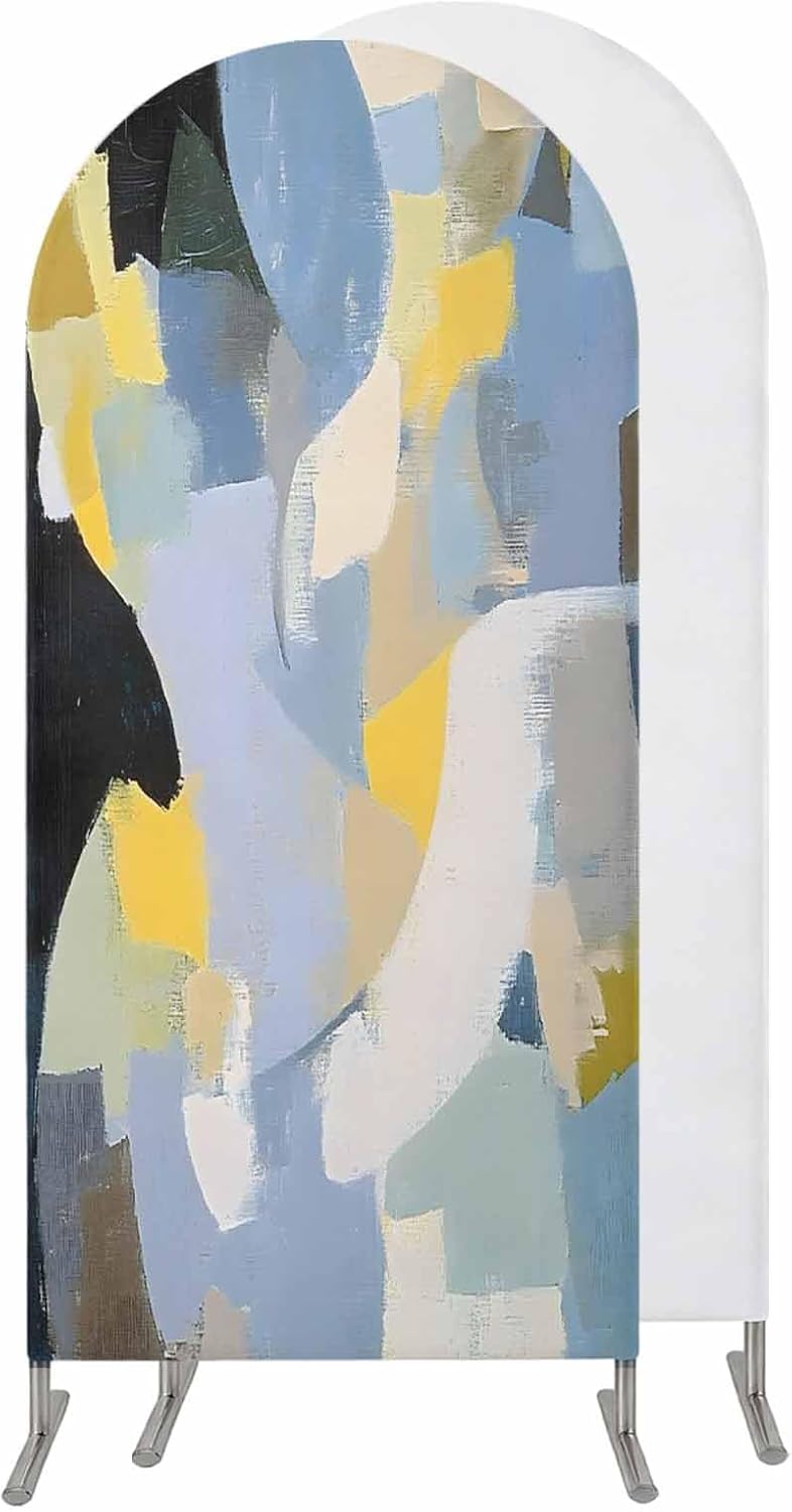 Jnbasdffb 7.2 Abstract Geometric Wedding Arch Cover,Stretchy Spandex Arch Backdrop Stand Covers FT,Simple Oil Painting
