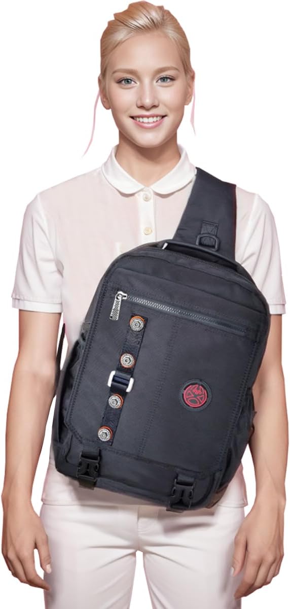 Backpack Large Sling Bag Laptop Cross Body Messenger Bag Shoulder Travel Rucksack (C- Black)