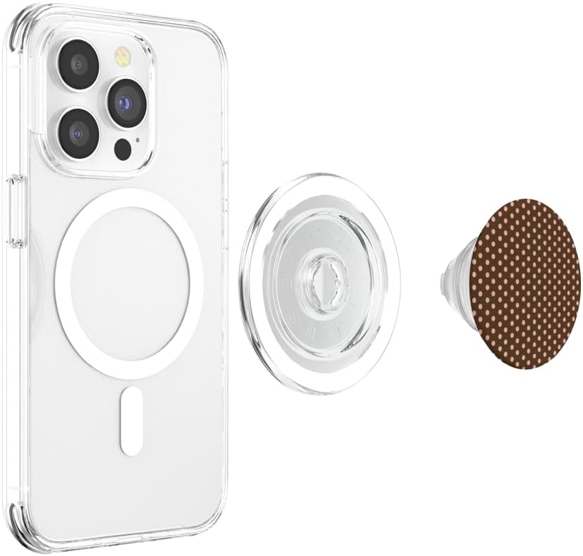 Aesthetic Classic Chic Brown and Pink Polka Dot Aesthetic Preppy Vintage Dotted PopSockets PopGrip for MagSafe