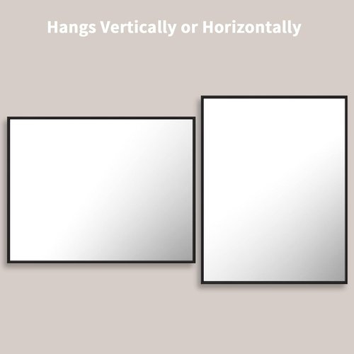 LOAAO Black Rectangle Bathroom Mirror - 28" x 36" Matte Black Aluminum Frame, Tempered Glass, Versatile Hanging Options