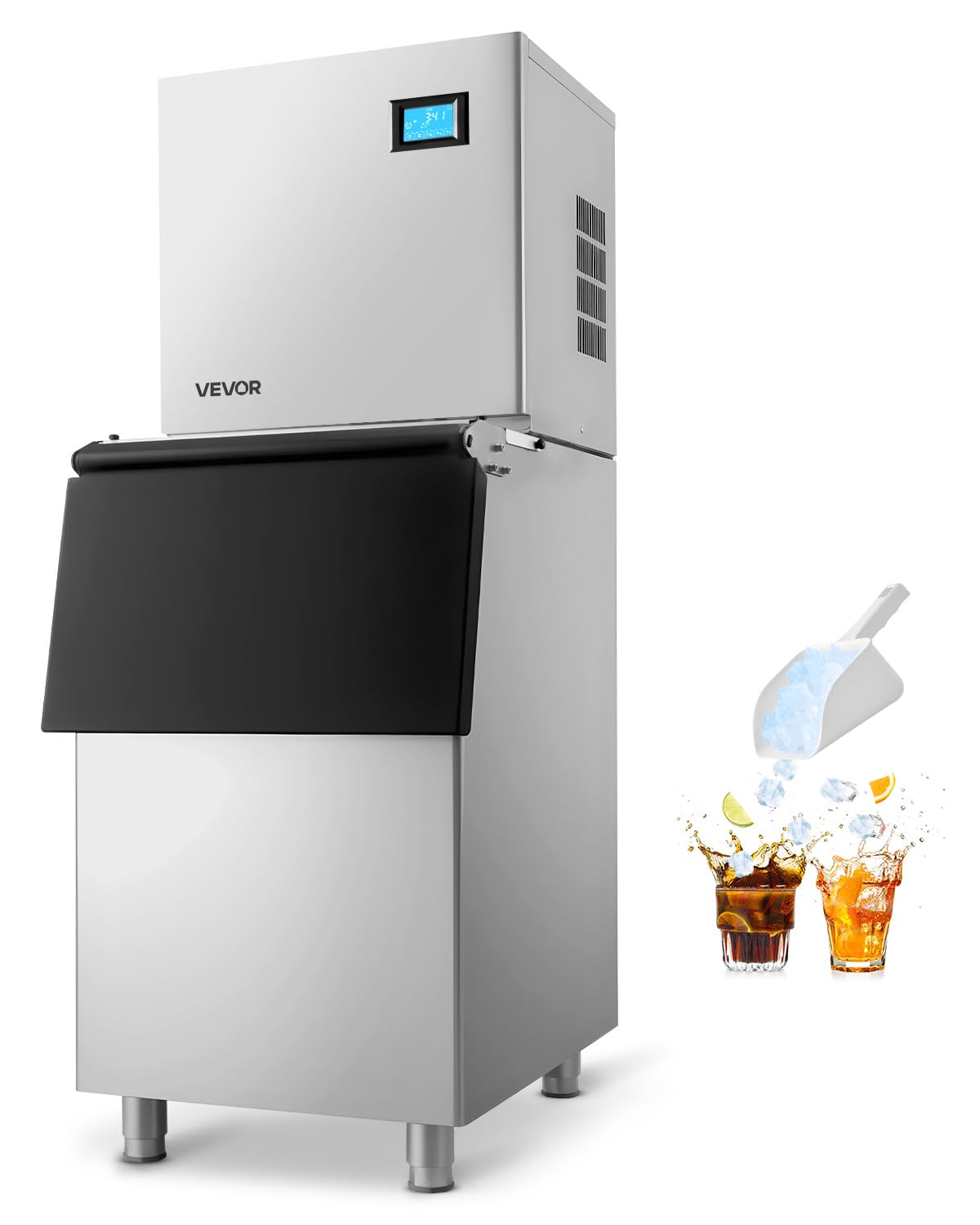 VEVOR Commercial Ice Maker Machine, 360LBS/24H Ice-Making Machine with 250LBS Large Storage Bin, Auto Self-Cleaning Ice Maker with Touchscreen for Bar Cafe Restaurant Business Commercial