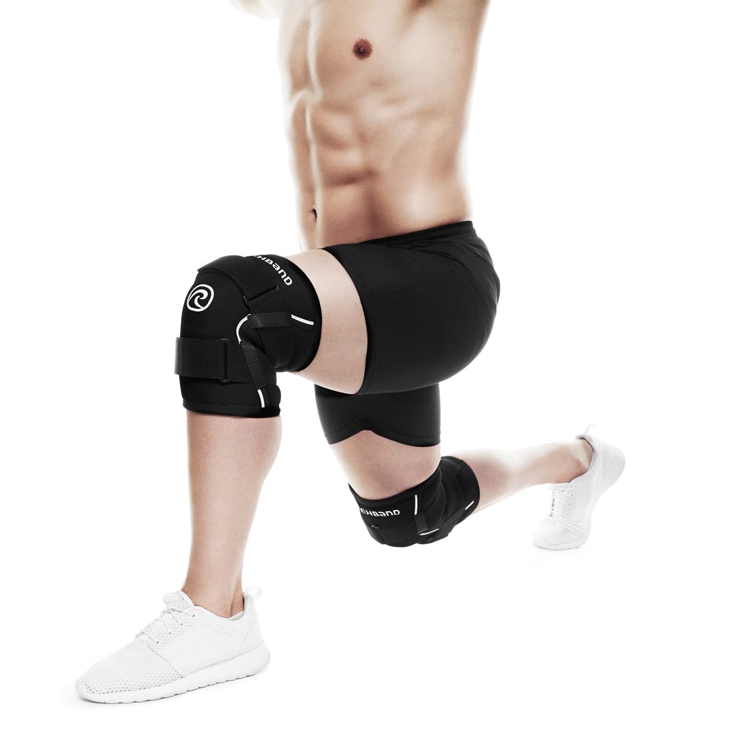 Rehband X-RX Knee Support with Straps, 1 piece, strong knee sleeve 7mm neoprene for heavyweight workouts, weightlifting & strongman, Colour:Black, Size:Large