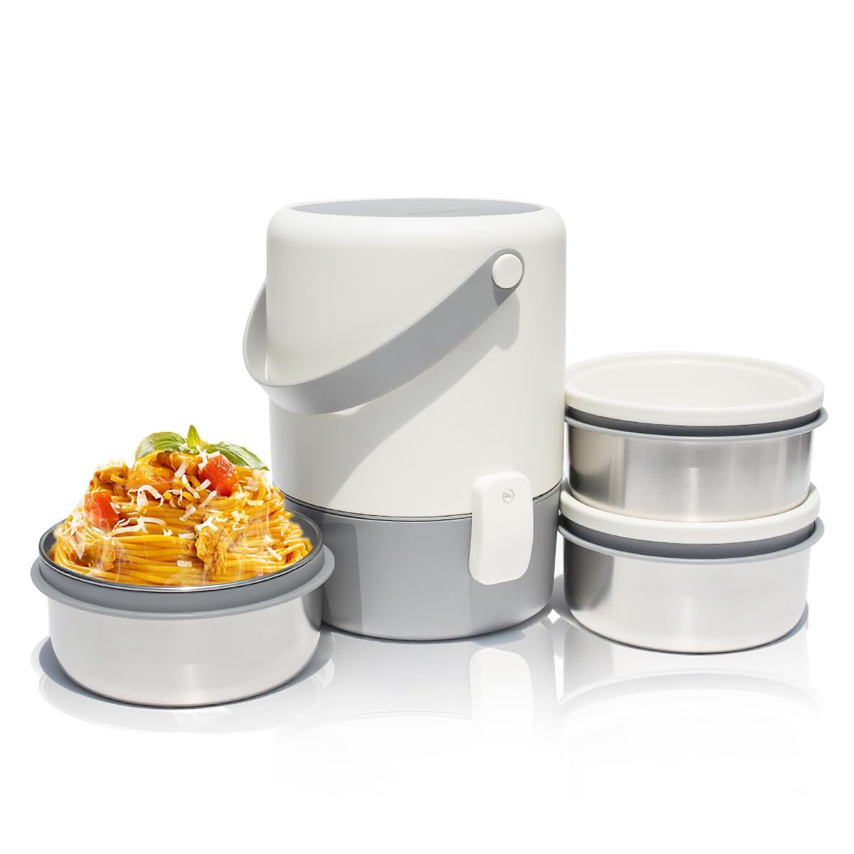 60.87oz Insulated Soup Container,Thermos Container For Hot Food,Contains 3 Tier Stainless Steel Leak Proof Stackable Thermal Food Jar,lunch box Containers For Office Picnic Travel Outdoors (White)