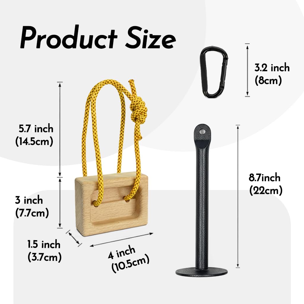 Portable Beech Wood Fingerboard Climbing Hangboard Set – Dual-Pocket Grip Blocks for Finger & Forearm Strength Training – Adjustable Rope and Metal Clips Included