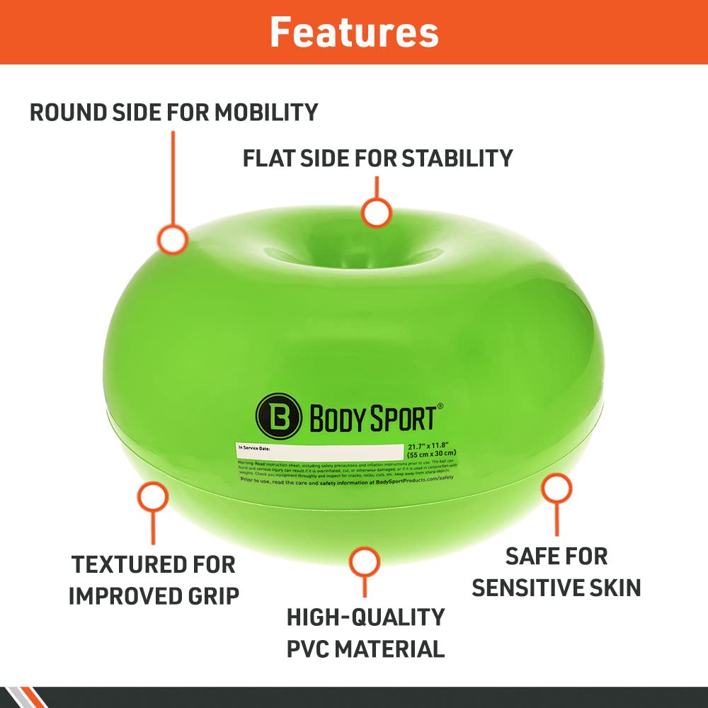 Body Sport Donut Ball, Red, 29.5 in. x 15.7 in. – Durable, Inflatable Exercise Ball for Balance & Stability Training, Yoga, & Pilates Workouts – Use in Home, Office, Gym, or Classroom Seating
