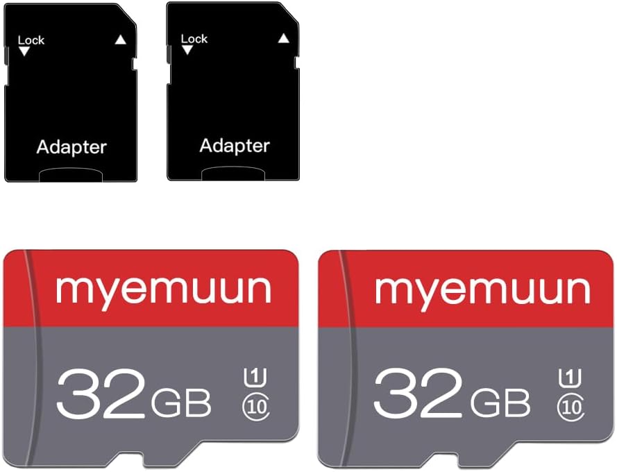 myemuun 2 Pack 32 10, (32GB*2) GB Micro Memory Card with Adapter, TF Memory Card Class Mini Memory Card