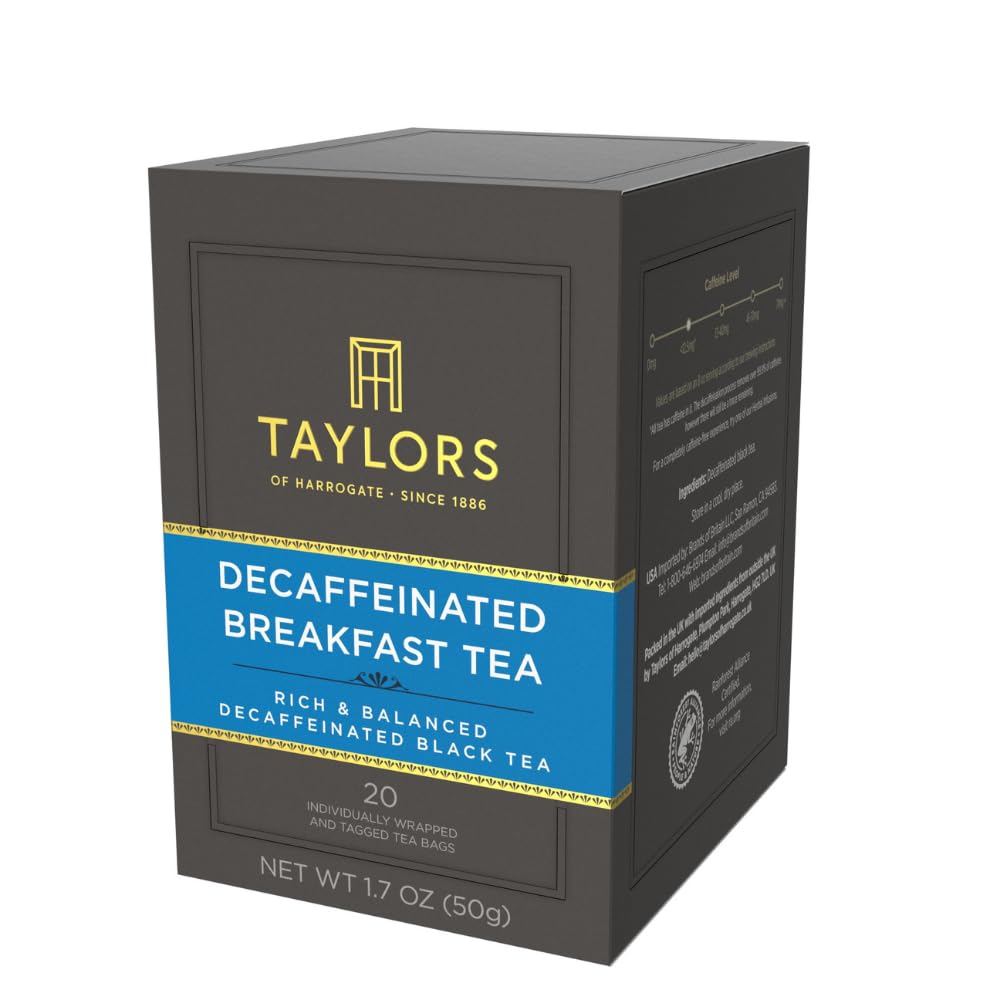 Taylors of Harrogate Decaffeinated Breakfast Black Tea - Rich & Balanced Flavor | 20 Individually Wrapped Bags