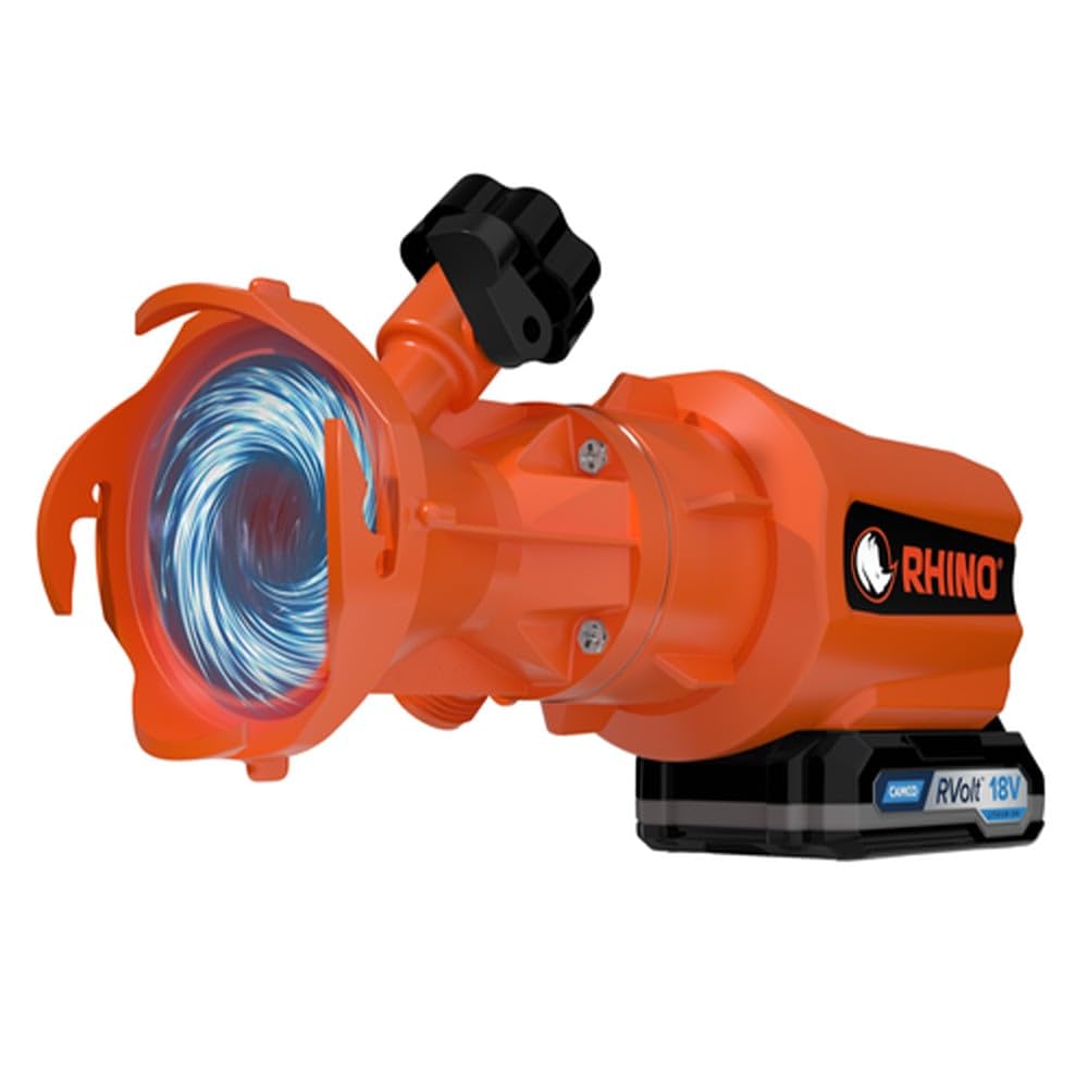 Camco Rhino 18V Cordless RV Macerator Pump – Portable Sewage Waste Pump System, Lithium Battery Powered, Pumps Uphill & Long Distance, Fits 3”–4” Sewer Outlet, Quiet Brushless Motor, 12 GPM (39030)